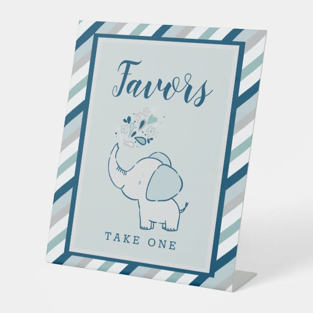 Navy & Mint Elephant Baby Shower Favours Take One Pedestal Sign (Front)