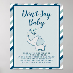 Navy & Mint Elephant Shower Don't Say Baby Sign