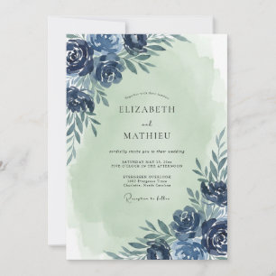 Navy Mint Foliage Eucalyptus Wedding Invitation