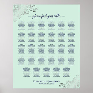 Navy & Mint Green 29 Table Wedding Seating Chart