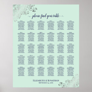 Navy & Mint Green 30 Table Wedding Seating Chart