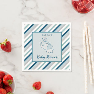 Navy Mint & Grey Elephant & Stripes Baby Shower Napkin