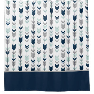 Navy, Mint, Grey Fletching Arrow Shower Curtain