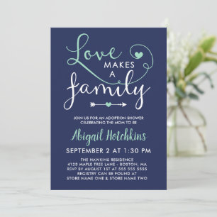 Navy Mint Love Makes A Family Adoption Shower Invitation