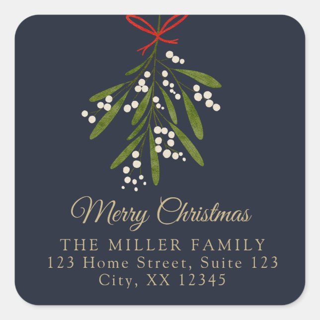 Navy mistletoe Christmas return address  Sticker (Front)