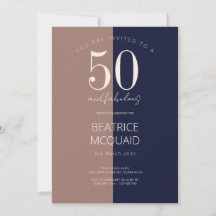 Navy & Mocha   50 and Fabulous Birthday Party Invitation