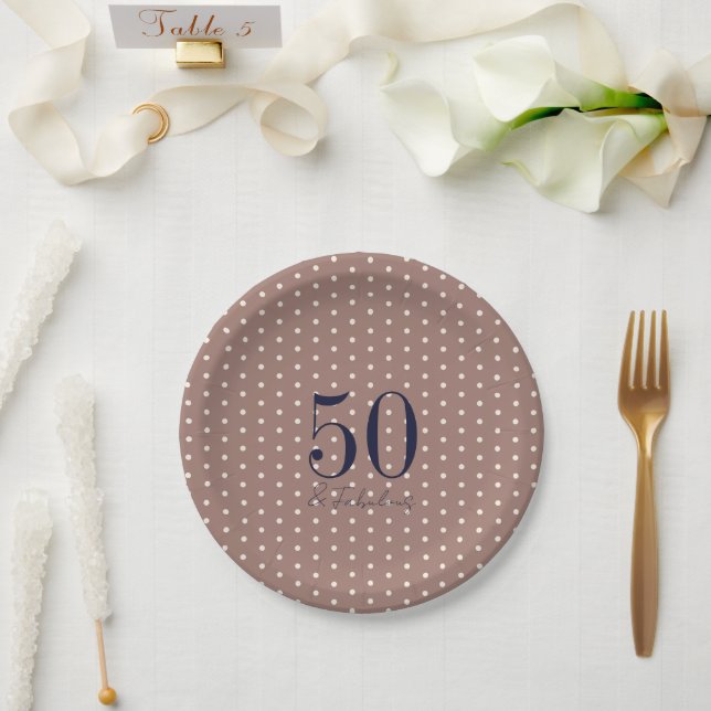 Navy & Mocha | 50 and Fabulous Birthday Party  Paper Plate (Wedding)
