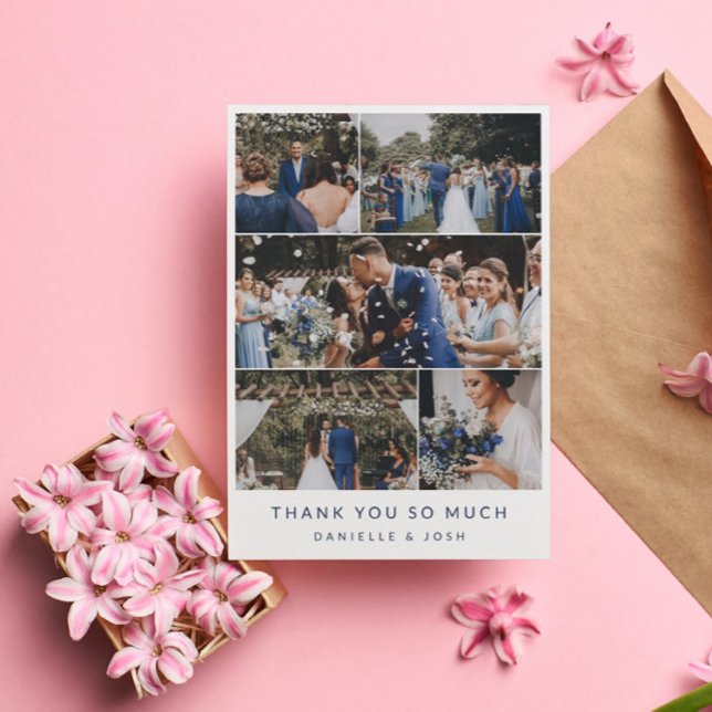 Navy Modern Clean Wedding Photo Collage Thank You (Creator Uploaded)