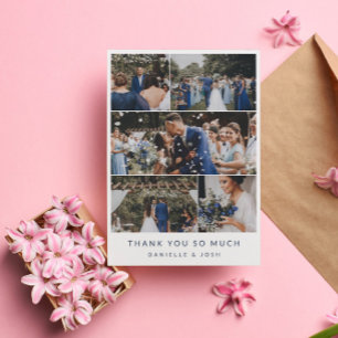 Navy Modern Clean Wedding Photo Collage Thank You Card