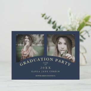 Navy Modern Elegant Chic Graduation Party 2 Photos Invitation