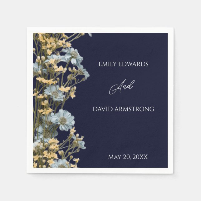 Navy Modern Floral Wedding Napkins (Front)