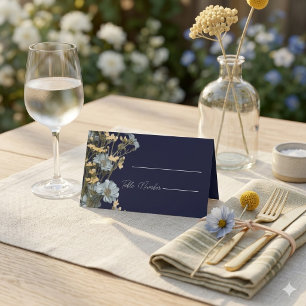 Navy Modern Floral Wedding Place Cards