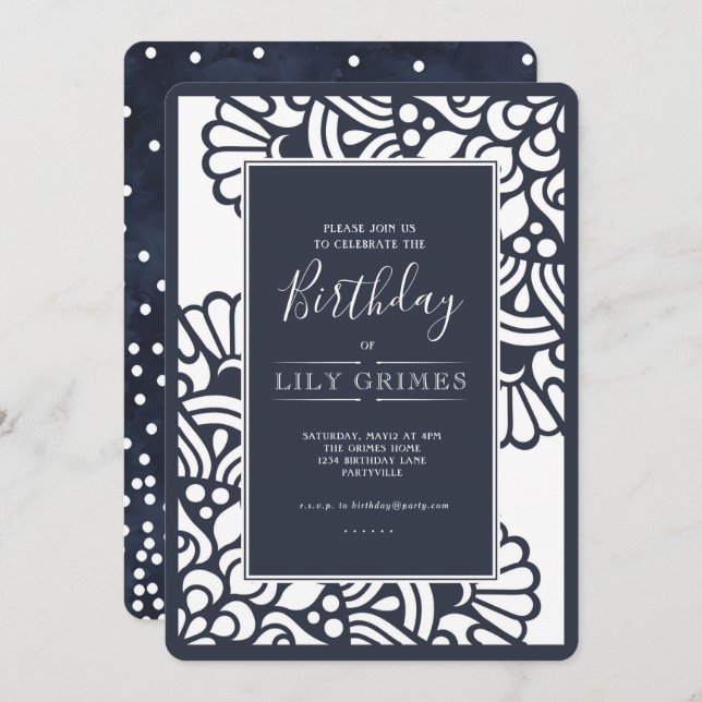 Navy Modern Geometric Birthday Invitation (Front/Back)