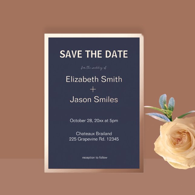 Navy Modern Gold Border Wedding Save the Date  (Creator Uploaded)