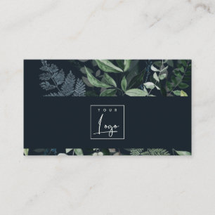 Navy Modern Green Leafy Tropical Foliage Fern Logo Business Card