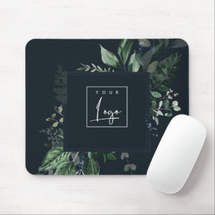 Navy Modern Green Leafy Tropical Foliage Fern Logo Mouse Mat