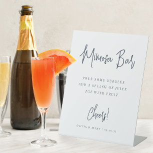 Navy Modern Handwritten Script Mimosa Bar Pedestal Sign