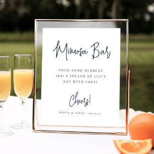 Navy Modern Handwritten Script Mimosa Bar Sign