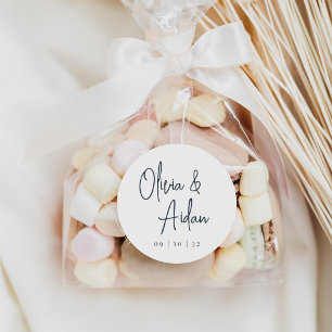 Navy Modern Handwritten Script Wedding Classic Round Sticker