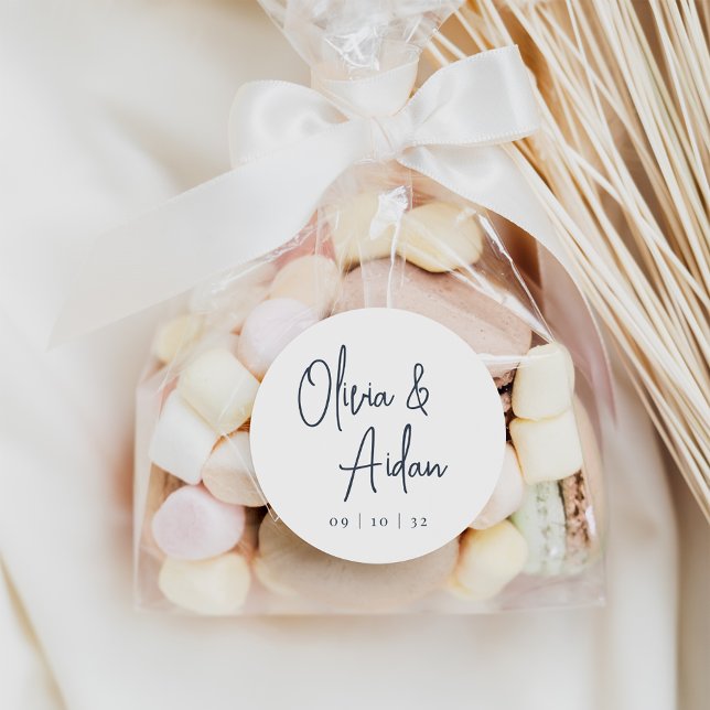 Navy | Modern Handwritten Script Wedding Classic Round Sticker (Creator Uploaded)