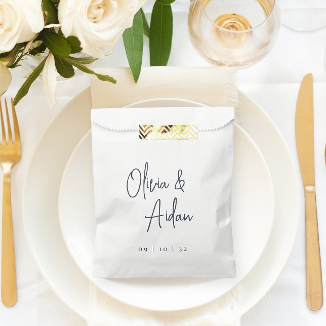 Navy | Modern Handwritten Script Wedding Favour Bags (Creator Uploaded)