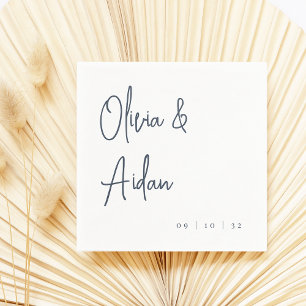 Navy Modern Handwritten Script Wedding Napkin