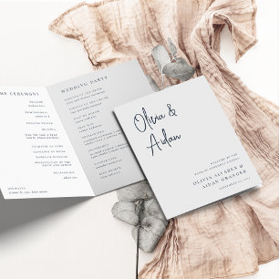 Navy Modern Handwritten Script Wedding Programme