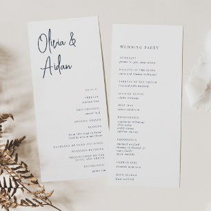 Navy Modern Handwritten Script Wedding Programme