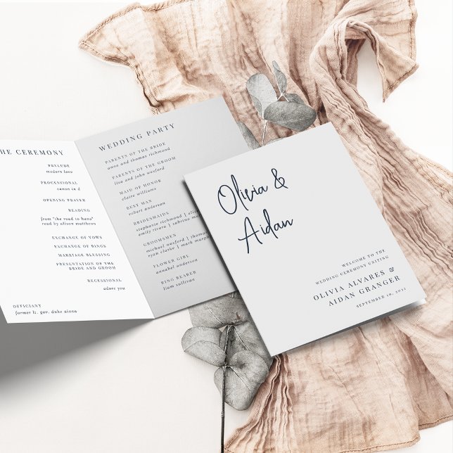 Navy | Modern Handwritten Script Wedding Programme (Creator Uploaded)