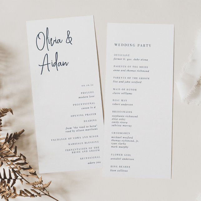 Navy | Modern Handwritten Script Wedding Programme (Creator Uploaded)