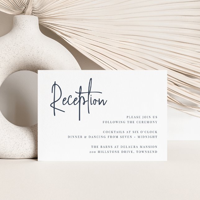 Navy | Modern Handwritten Script Wedding Reception Enclosure Card (Creator Uploaded)
