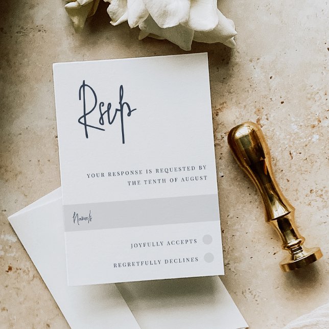 Navy | Modern Handwritten Script Wedding RSVP Card (Creator Uploaded)