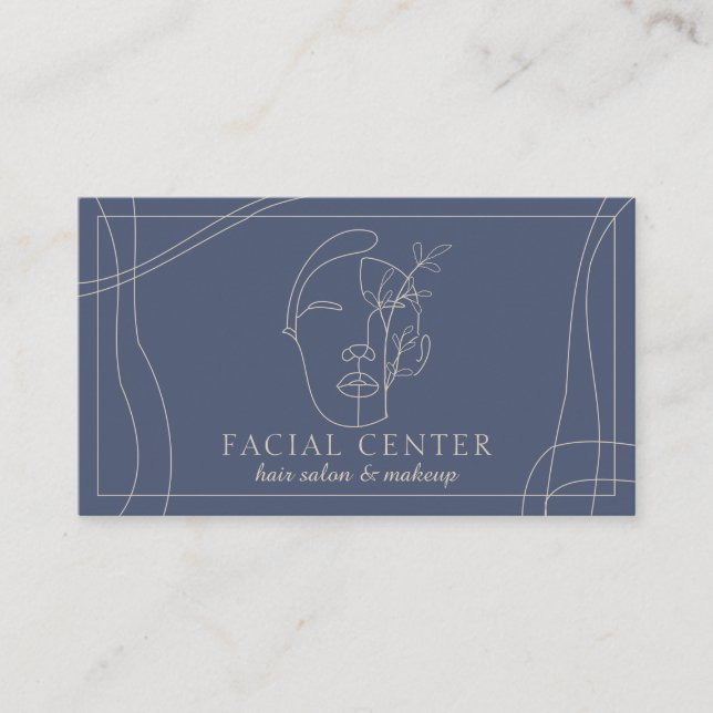 Navy Modern Makeup | Hair & Facial Stylist Business Card (Front)