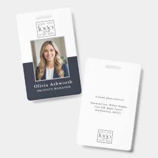 Navy Modern Minimal Name Logo Company Employee ID Badge