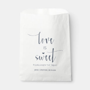Navy Modern Minimal Script Love is Sweet Wedding Favour Bags
