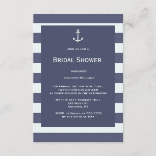 Navy modern nautical bridal shower invitations