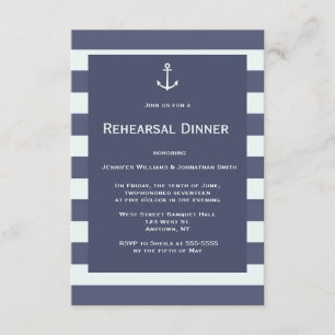 Navy modern nautical rehearsal dinner invitations