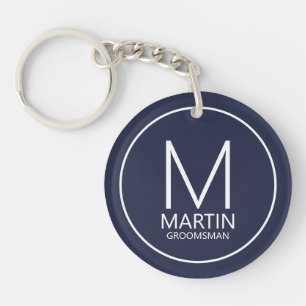 Navy Modern Personalised Monogram&Name Groomsmen Key Ring