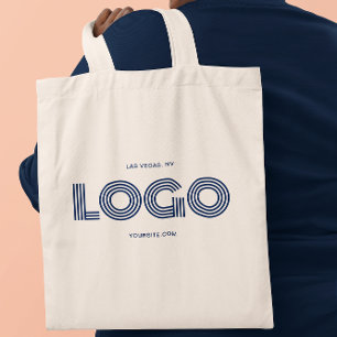 Navy Modern Rectangular Logo Promo Tote Bag