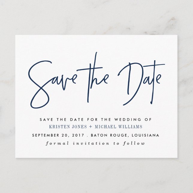 Navy Modern Save the Date Announcement Postcard (Front)