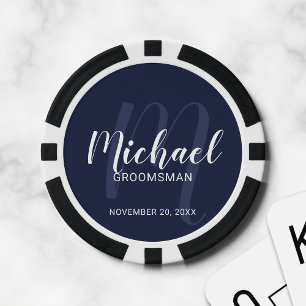 Navy Modern Script Personalised Groomsmen Poker Chips