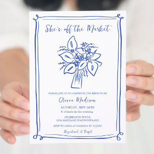 Navy Modern She's off the Market Bridal Shower Invitation