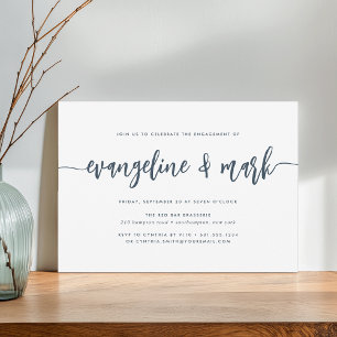 Navy Modern Signature Script Engagement Party Invitation