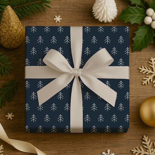 Navy | Modern Trees Pattern Wrapping Paper (Creator Uploaded)