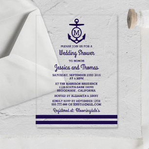 Navy Monogram Anchor Nautical Wedding Shower Acrylic Invitations