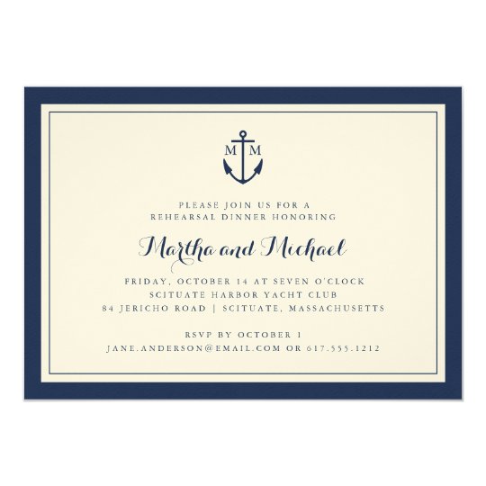 Navy Monogram Anchor Rehearsal Dinner Invitation