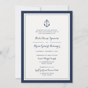 Navy Monogram Anchor Wedding Invitation