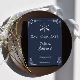 Navy Monogram and Arrows Save The Date Announcement