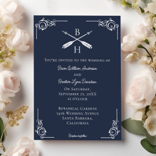 Navy Monogram and Arrows Wedding Invitation