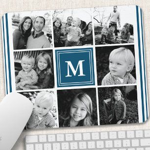 Navy Monogram Family Photo Collage Mouse Mat